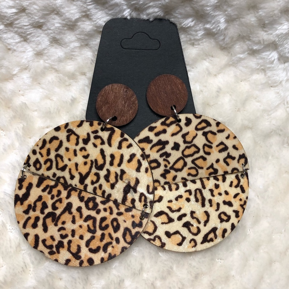 Wooden Leopard Earrings